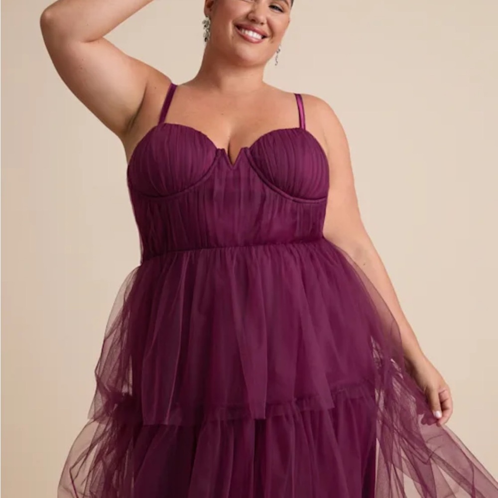 Lulu's Unforgettable Poise Plum Purple Tulle Bustier Tiered Dress - Picture 5 of 6